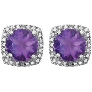 Sterling Silver Amethyst & .015 CTW Diamond Earrings