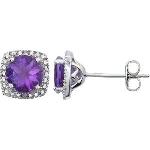 Sterling Silver Amethyst & .015 CTW Diamond Earrings