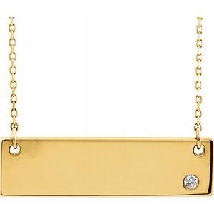 14K Yellow .03 CT Diamond Bar Engravable 18" Necklace
