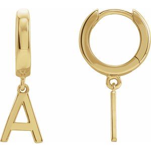 14K Yellow Single Initial A Earring