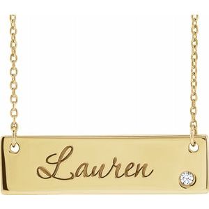 14K Yellow .03 CT Diamond Bar Engravable 18" Necklace