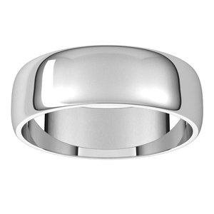 14K White 6 mm Half Round Light Band Size 10