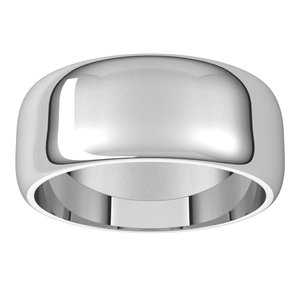 14K White 8 mm Half Round Band Size 10