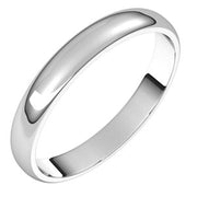 14K White 3 mm Half Round Light Band Size 10