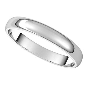 14K White 3 mm Half Round Light Band Size 10