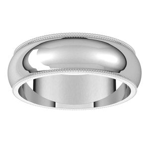 14K White 6 mm Milgrain Half Round Band Size 10