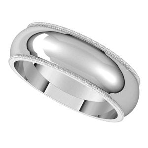 14K White 6 mm Milgrain Half Round Band Size 10