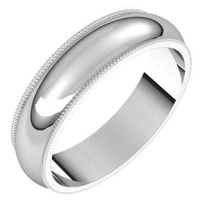 14K White 5 mm Milgrain Half Round Band Size 5