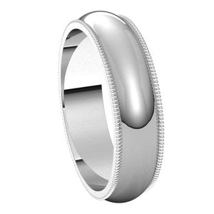 14K White 5 mm Milgrain Half Round Band Size 5