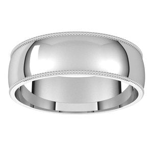 14K White 6 mm Milgrain Half Round Comfort Fit Band Size 7