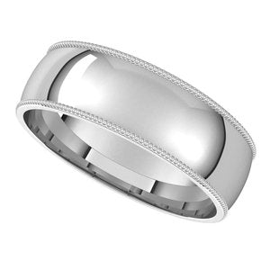 14K White 6 mm Milgrain Half Round Comfort Fit Band Size 7.5
