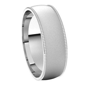 14K White 6 mm Milgrain Half Round Comfort Fit Band Size 7