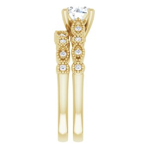 14K Yellow 6.5 mm Round .07 CTW Diamond Semi-Set Vintage-Inspired Engagement Ring