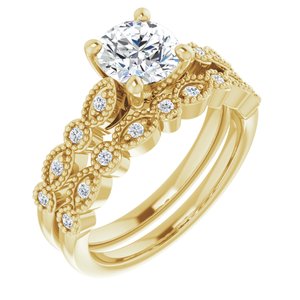 14K Yellow 6.5 mm Round .07 CTW Diamond Semi-Set Vintage-Inspired Engagement Ring