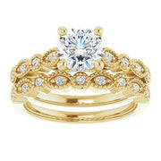 14K Yellow 6.5 mm Round .07 CTW Diamond Semi-Set Vintage-Inspired Engagement Ring