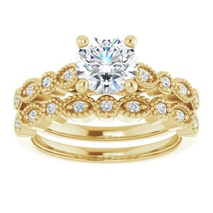 14K Yellow 6.5 mm Round .07 CTW Diamond Semi-Set Vintage-Inspired Engagement Ring