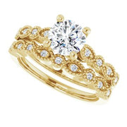 14K Yellow 6.5 mm Round .07 CTW Diamond Semi-Set Vintage-Inspired Engagement Ring