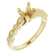 14K Yellow 6.5 mm Round .07 CTW Diamond Semi-Set Vintage-Inspired Engagement Ring