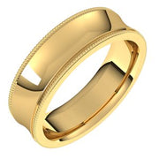 14K Yellow 6 mm Milgrain Concave Comfort Fit Band Size 5.5