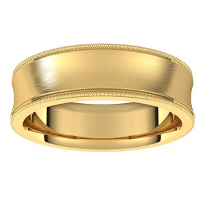 14K Yellow 6 mm Milgrain Concave Comfort Fit Band Size 5.5