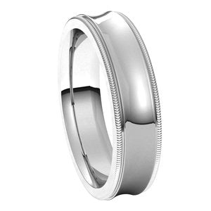 14K White 5 mm Milgrain Concave Comfort Fit Band Size 10