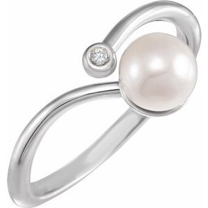 14K White Cultured Akoya Pearl & .015 CT Diamond Freeform Ring