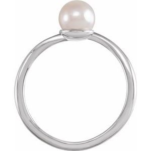 14K White Cultured Akoya Pearl & .015 CT Diamond Freeform Ring