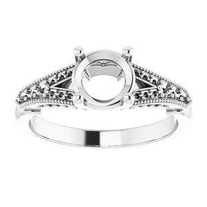 14K White 6.5 mm Round Engagement Ring Mounting