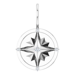 14K White .03 CTW Diamond Compass Pendant
