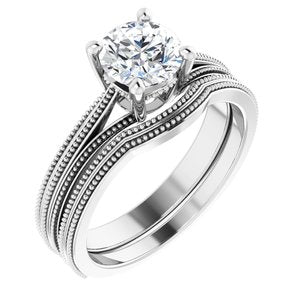 14K White 6.5 mm Round Engagement Ring Mounting