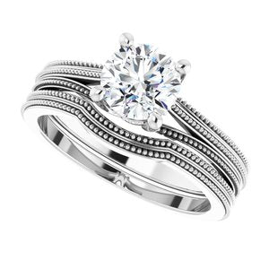 14K White 6.5 mm Round Engagement Ring Mounting