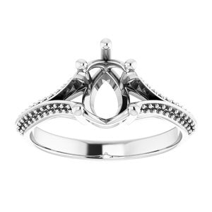 14K White 8x6 mm Pear Engagement Ring Mounting
