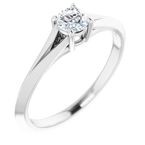 14K White 4.1 mm Round Solitaire Engagement Ring Mounting