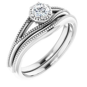 14K White 4.1 mm Round Solitaire Engagement Ring Mounting