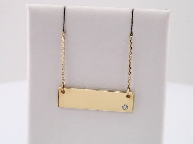 14K Yellow .03 CT Diamond Bar Engravable 18" Necklace